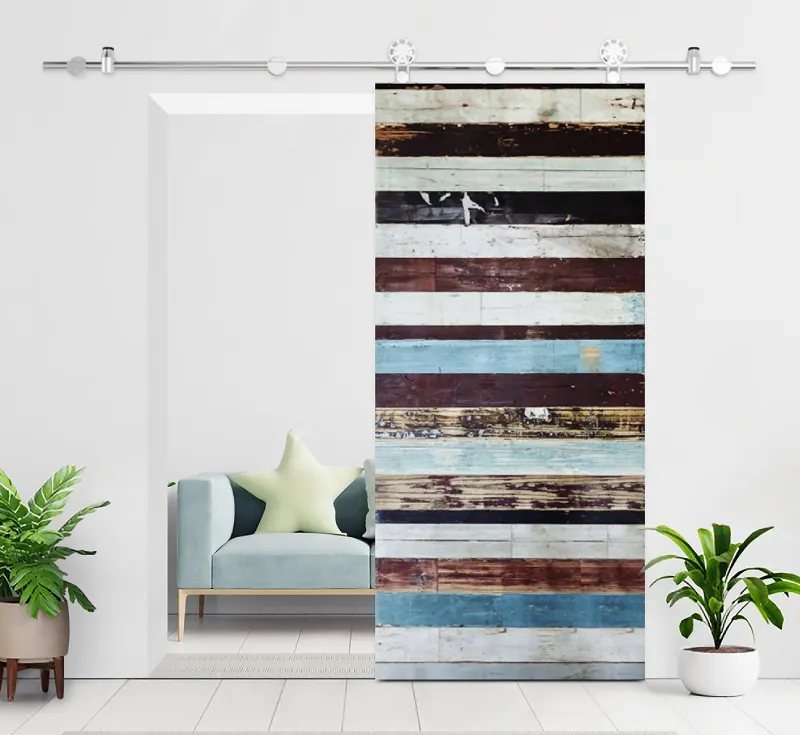 Vintage Reclaimed Plank Solid Wood Barn Door | Decorative Sliding Interior Barn Door with Silver Hardware Kit