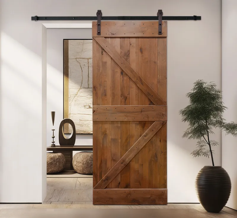 Classic Z‑Brace Solid Wood Barn Door | Rustic Stained Sliding Interior Barn Door with Black Hardware Kit