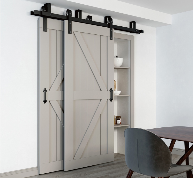 Bifold Barn Door Hardware Kit Sliding Bypass Track Barn Door Hardware Kit for Double Wooden