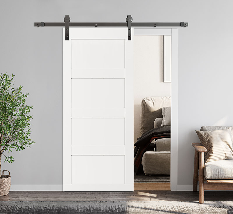 White 4‑Panel Shaker Vinyl Wrapped Sliding Barn Door