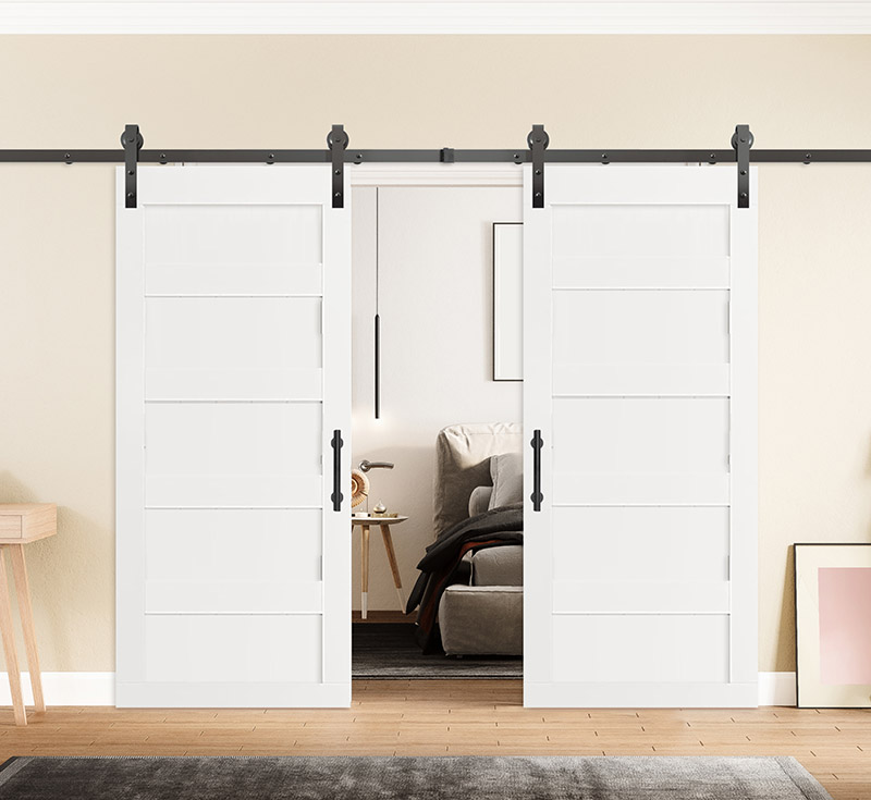 White Double 5‑Panel Vinyl Wrapped Sliding Barn Door