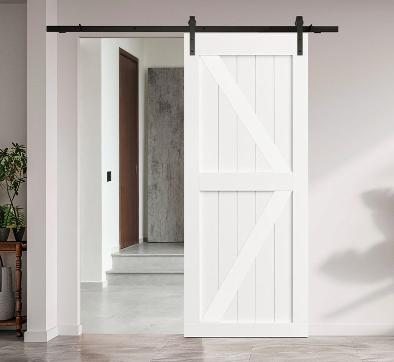 White Single Z‑Bar Vinyl Wrapped Sliding Barn Door | Wholesale Factory Supplier