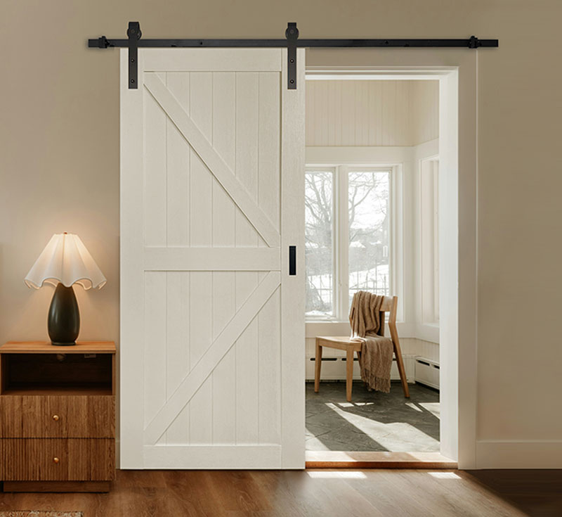 Off‑White Double Z‑Braced Vinyl Wrapped Single Barn Door
