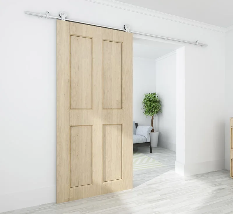 4‑Panel Raised‑Panel Solid Wooden Sliding Barn Door, Unfinished Natural Oak Solid Timber Barn Door Slab with Hardware Kit for Traditional & Modern Home Wholesale From China Factory Manufacturer