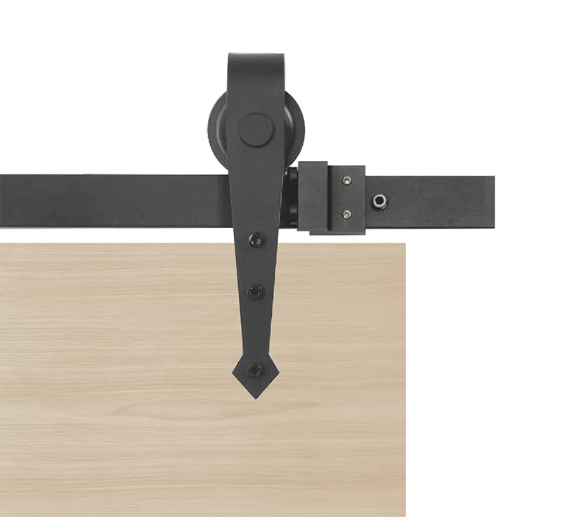 Arrow‑Tip Decorative Soft‑Close Barn Door Hardware Kit, Matte Black Steel Sliding Track System with Built‑in Damper for Interior Wooden Doors