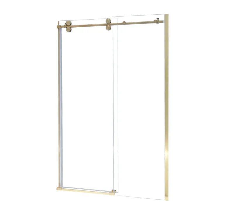 Brushed Gold Barn‑Style Sliding Shower Door, Frameless‑Look Overhead Roller Shower Screen for Shower Alcove Recess