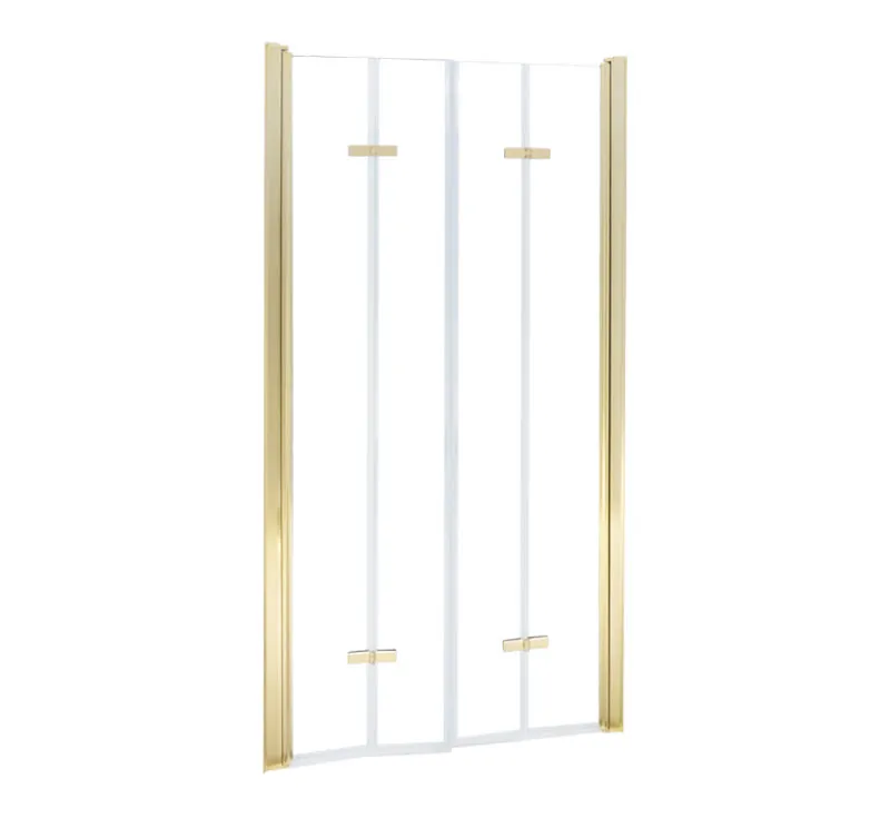 Brushed Gold Framed Bi‑Fold Shower Door, Double Folding Pivoting Shower Screen for Shower Alcove Recess Niche