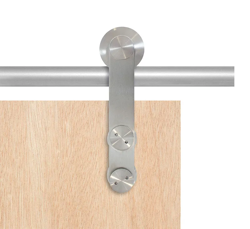 Brushed Stainless Steel Round Tube Sliding Barn Door Hardware Kit, Vertical Face‑Mount Hanger Circular Rail System for Interior Wood Doors