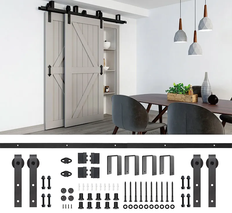 Bypassing Barn Door Hardware Kit, Matte Black Single Track Overlapping Sliding System for Interior Two Panel Wood Bypassing Doors