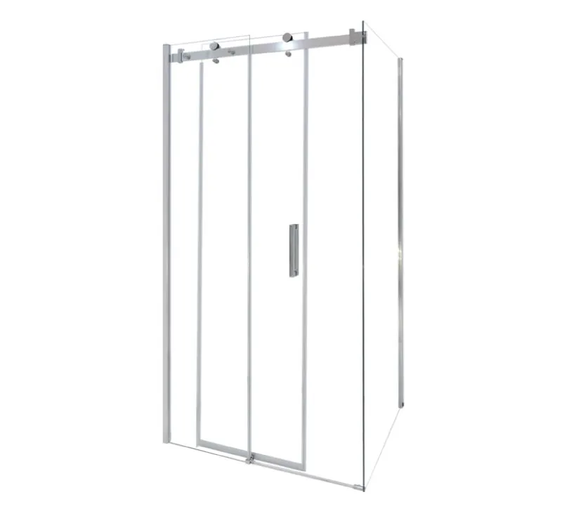 Chrome Framed Double Sliding Shower Enclosure, Roll‑Run Sliding Tempered Glass Shower Cabin for Rectangular Bathroom Nook