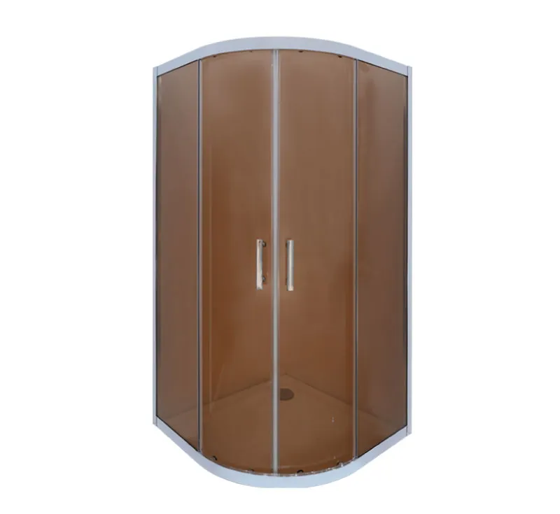 Chrome Framed Quadrant Sliding Shower Enclosure, Brown Tinted Glass Complete Shower Cabin with Integrated Shower Tray for 90‑Degree Bathroom Corner