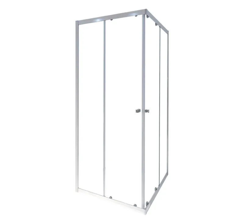 Chrome Framed Rectangular Double Sliding Shower Enclosure, Corner 2‑Side Sliding Glass Shower Cabin for Rectangle Bathroom Space