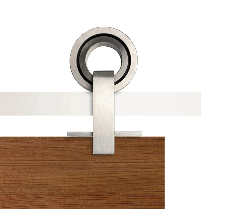 Clamp‑On No‑Drill Stainless Steel Sliding Barn Door Hardware Kit, Brushed Nickel Modern Track System for Wooden Barn Doors