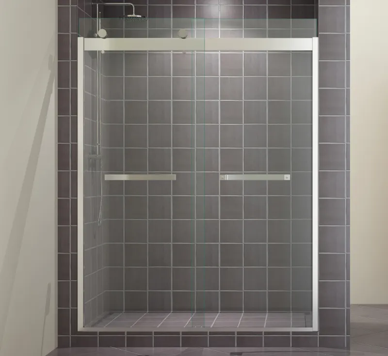 Classic Top‑Roller Sliding Shower Enclosure, Polished Chrome Overhead Track Shower Door for Shower Niche