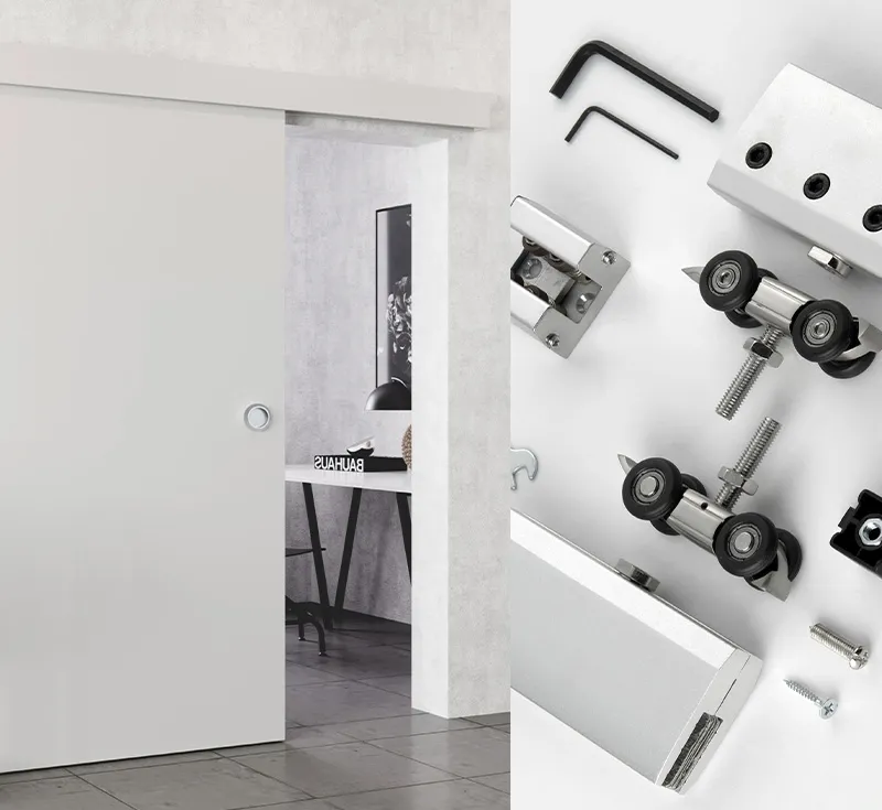 Concealed Top‑Mount Sliding Barn Door Hardware Kit, Recessed Aluminium Track System for Interior Flush Wood Doors