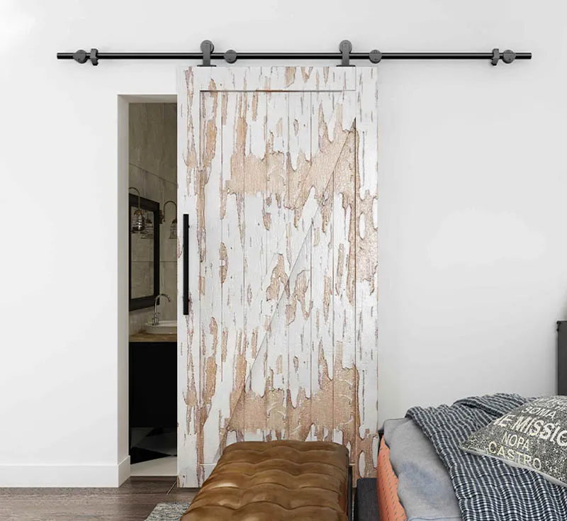 Distressed Peeling‑Paint Z‑Brace Solid Wooden Sliding Barn Door, Vintage Weathered Solid Timber Barn Door with Black Hardware Kit for Industrial Farmhouse Wholesale From China Factory Manufacturer