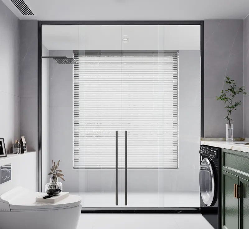 Double‑Leaf Slim Black Frame Hinged Shower Enclosure, Full‑Opening Double Swing Shower Glass Door