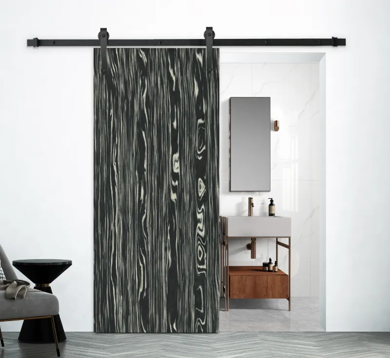 Engineered Wood Veneer Sliding Barn Door, Full‑Panel Modern Interior Barn Door with Complete Black Hardware Kit for Bathroom & Open‑Plan Space