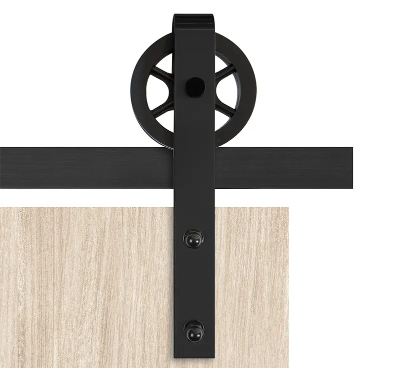 Exposed Spoke Wheel Sliding Barn Door Hardware Kit, Matte Black Steel Industrial Track System for Interior Wooden Barn Doors