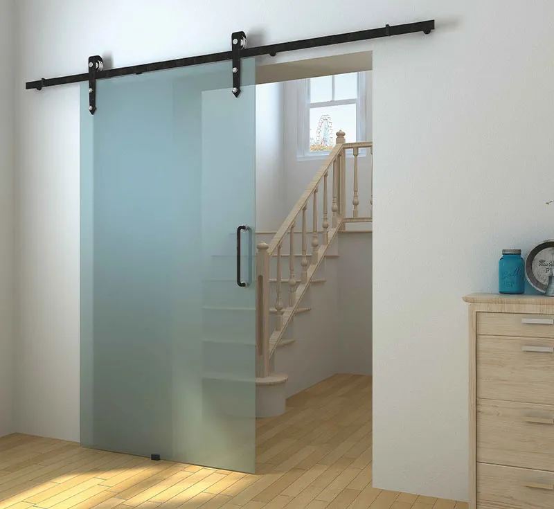 Frameless Full Frosted Tempered Glass Barn Door, Matte Frost Interior Sliding Barn Door with Black Hardware Kit