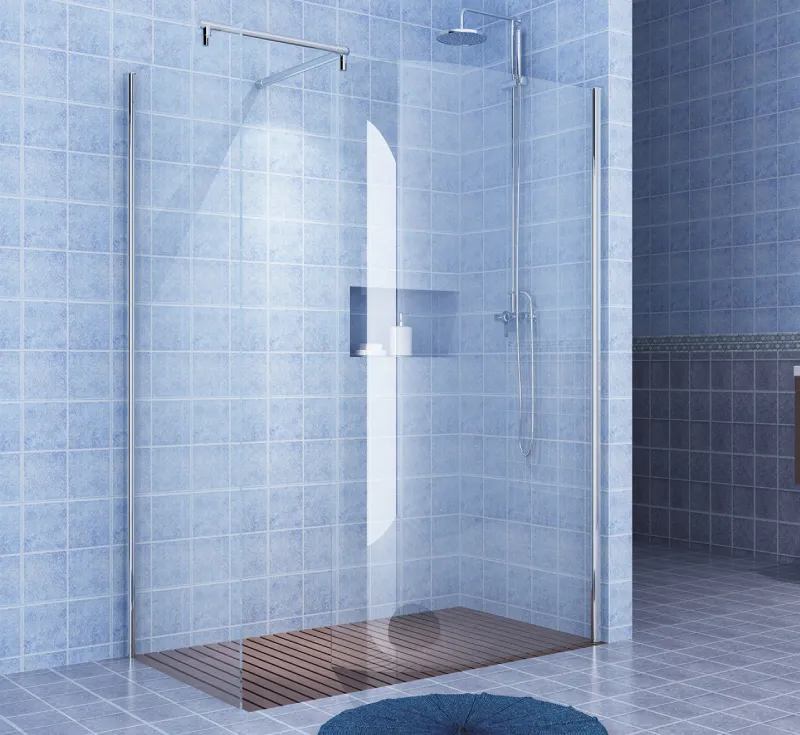 Frameless Walk‑In Shower Screen, Fixed Tempered Glass Wet‑Room Partition with Stabilizing Support Bar
