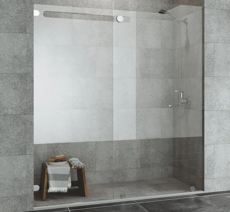 Frameless Wall‑Mount Sliding Shower Screen, Single‑Track Overlap Shower Door for Straight Alcove Shower Niche