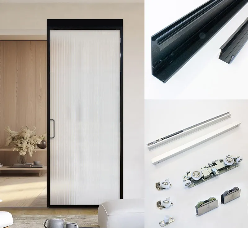 Ghost Door Sliding Hardware Kit, Black Anodized Aluminium In‑Frame Hidden Track System for Interior Wood & Glass Doors