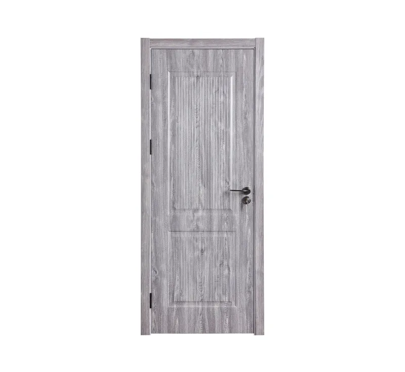 Grey‑Washed Wood‑Grain PVC Assembled Prehung Door, Classic Raised‑Panel Interior Door with Vertical Fluting