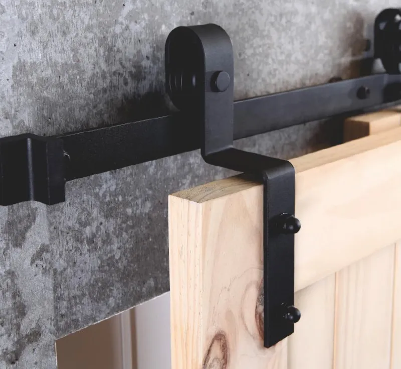 L‑Shape Bracket Sliding Barn Door Hardware Kit, Matte Black Offset‑Mount Track System for Interior Wood Barn Doors