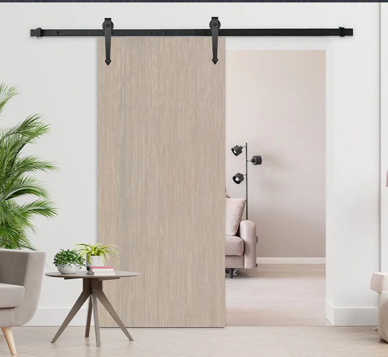 Light Straight Grain Engineered Tech‑Wood Veneer Sliding Barn Door, Solid‑Core Interior Barn Door with Matte‑Black Hardware Kit for Wholesale Residential Projects