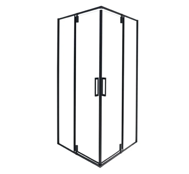 Matte Black Double Hinged Corner Shower Enclosure, Two Swing Door Tempered Glass Shower Cabin for Nook Bathroom Space