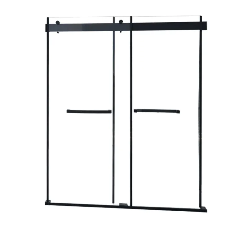 Matte Black Double Sliding Barn‑Style Shower Door, Top Rail Roller Shower Screen with Integrated Towel Bars for Shower Alcove Recess