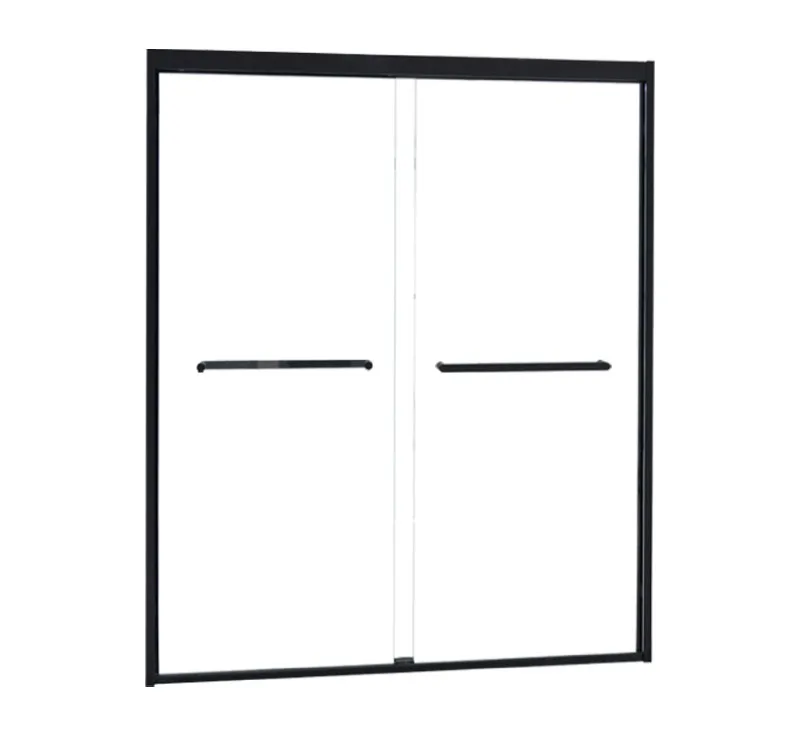 Matte Black Double Sliding Shower Door, In‑Track Dual‑Panel Sliding Shower Screen with Horizontal Pull Handles for Alcove Shower Niche