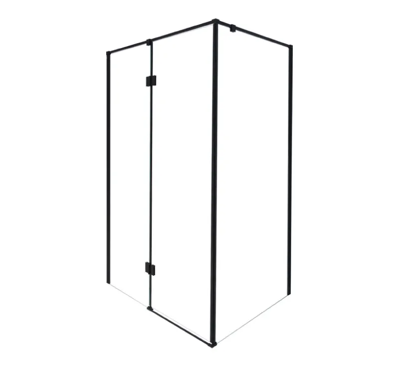 Matte Black Framed Corner Hinged Shower Enclosure, Square Pivot Hinge Glass Shower Cabin for Modern 90‑Degree Corner Bathroom