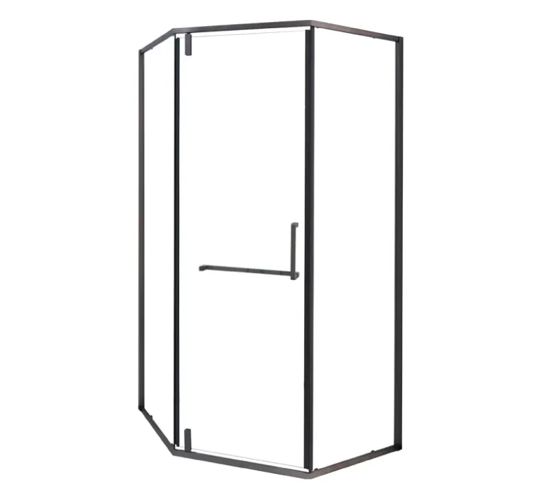 Matte Black Framed Diamond Shape Hinged Shower Enclosure, Pentagonal Pivot Hinge Glass Shower Cabin for Offset Corner Bathroom