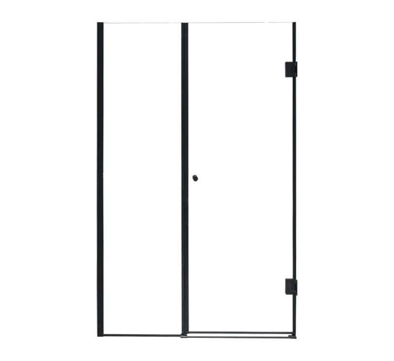 Matte Black Framed Hinged Shower Door, Single Swing Door with Fixed Glass Panel for Shower Alcove Recess