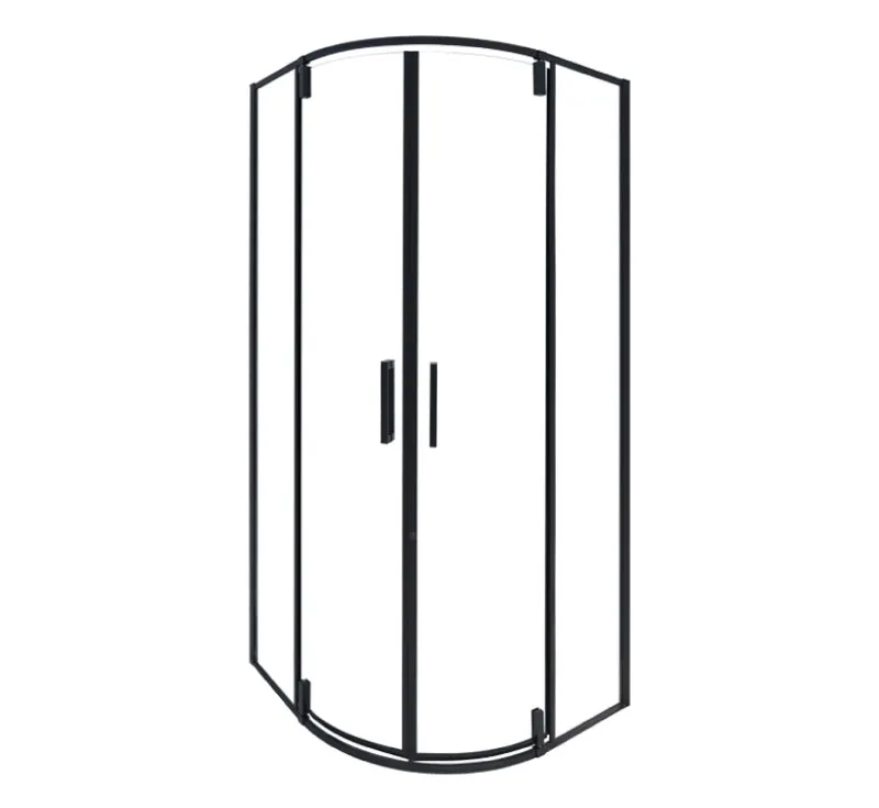 Matte Black Framed Quadrant Shower Enclosure, Double Hinged Swing Door Curved Glass Shower Cabin for 90‑Degree Bathroom Corner