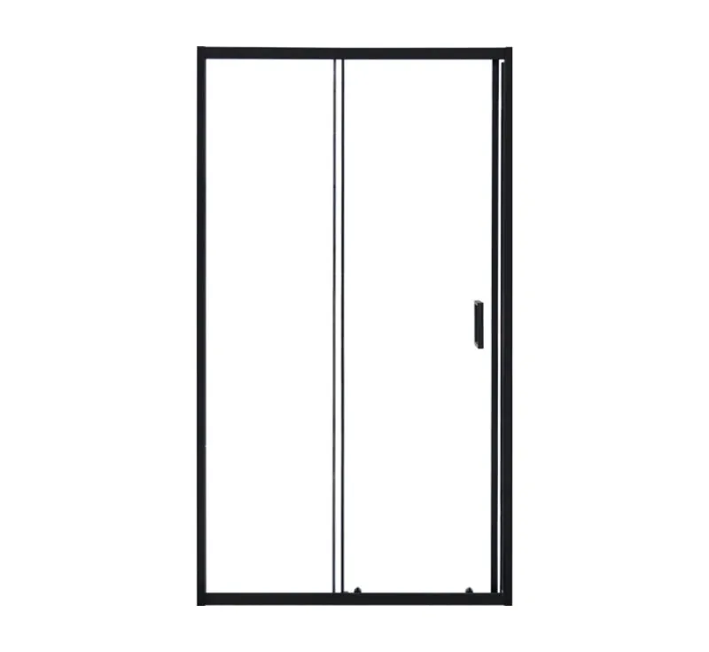 Matte Black Framed Single Sliding Shower Door, One‑Panel Sliding Shower Screen for Straight Wall Shower Alcove Recess