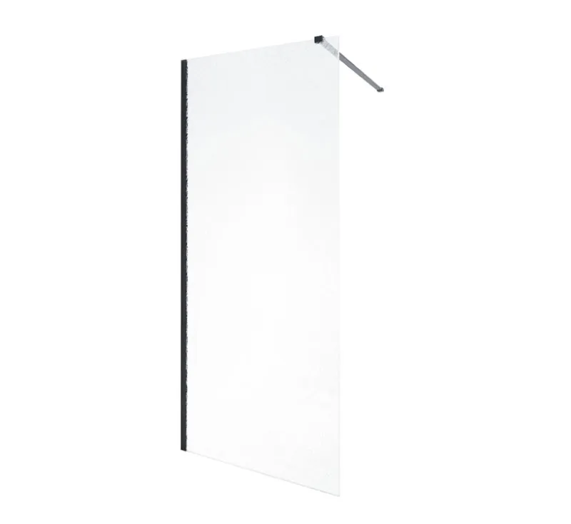 Matte Black Frameless Walk‑In Shower Screen, Single Glass Panel Shower Partition with Stabiliser Support Arm for Open‑Plan Bathroom