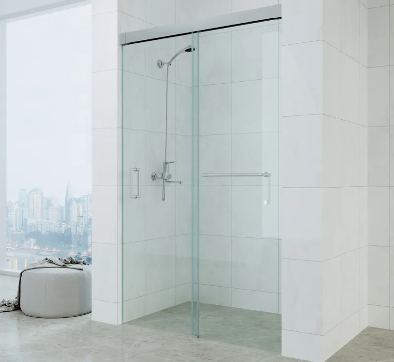 Minimal Double‑Sliding Shower Enclosure, Slim Top‑Track Frameless‑Look Shower Door for Corner Niche