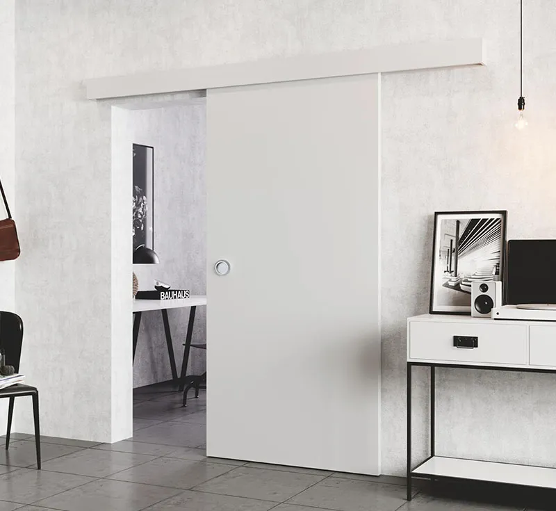 Minimalist Matte White Concealed‑Track Flat Sliding Barn Door, Modern Plain Solid Timber Barn Door with Hidden Box‑Cover Hardware Kit for Scandinavian Interior Wholesale From China Factory Manufacturer