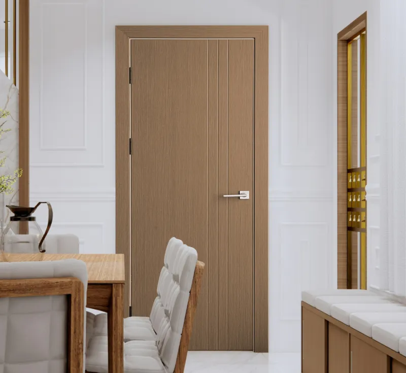 Modern Vertical Groove Wood‑Grain Molded Interior Door, Minimalist MDF Interior Door for Residential Projects