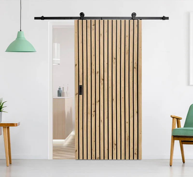 Modern Vertical Slat Solid Wood Sliding Barn Door 3