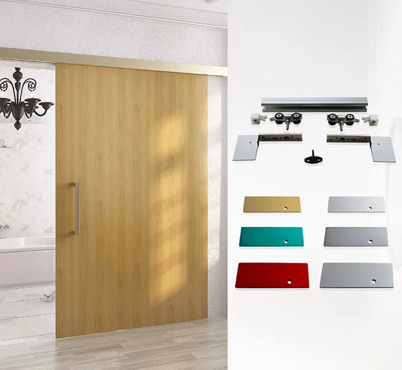 Multi‑Color Anodized Aluminum Sliding Barn Door Hardware Kit, Wall‑Mount Track System with Custom Color Cover Plates for Wood Interior Doors