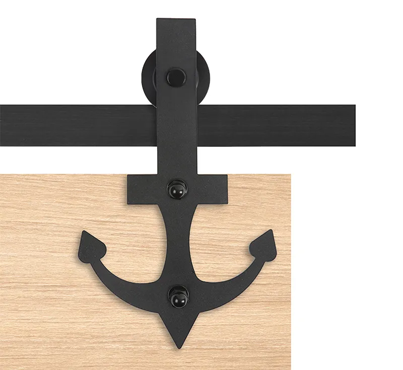 Nautical Anchor Decor Sliding Barn Door Hardware Kit, Matte Black Steel Interior Barn Door Track System for Wood Doors