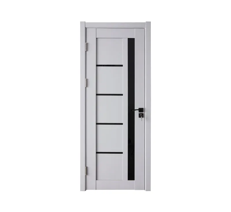PVC Assembled Interior Door with Black Glass Inlay, Modern Style Prehung Room Door