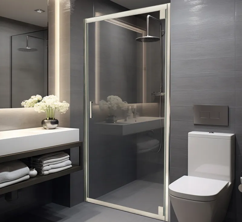 Pivot Hinged Shower Door Enclosure, Full‑Chrome‑Frame Single‑Leaf Pivot Shower Glass Door