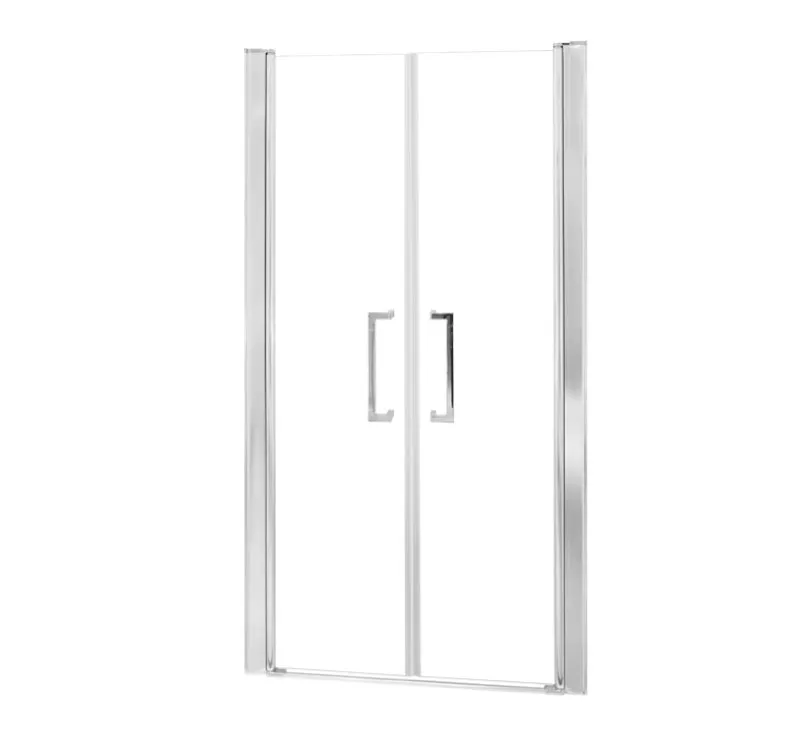 Polished Chrome Double Hinged Shower Door, In‑swing / Out‑swing Two‑Panel Swing Shower Door for Shower Alcove Recess