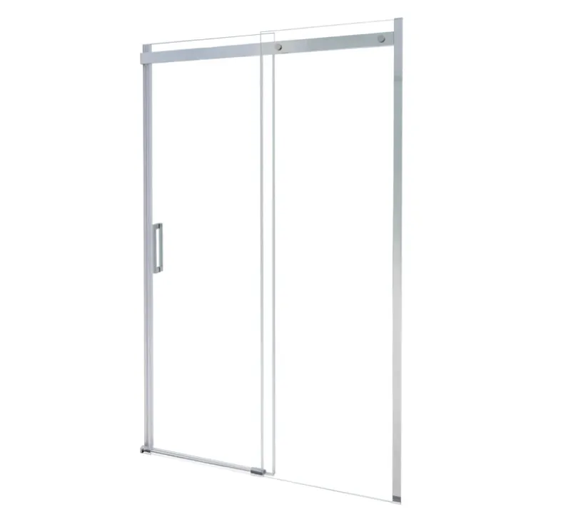 Polished Chrome Offset Sliding Shower Door, Asymmetrical Double‑Track Sliding Shower Screen for Shower Alcove Recess