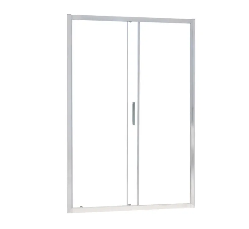 Polished Silver Aluminium Double Sliding Shower Screen, Two‑Panel Sliding Shower Door for Straight Wall Shower Recess